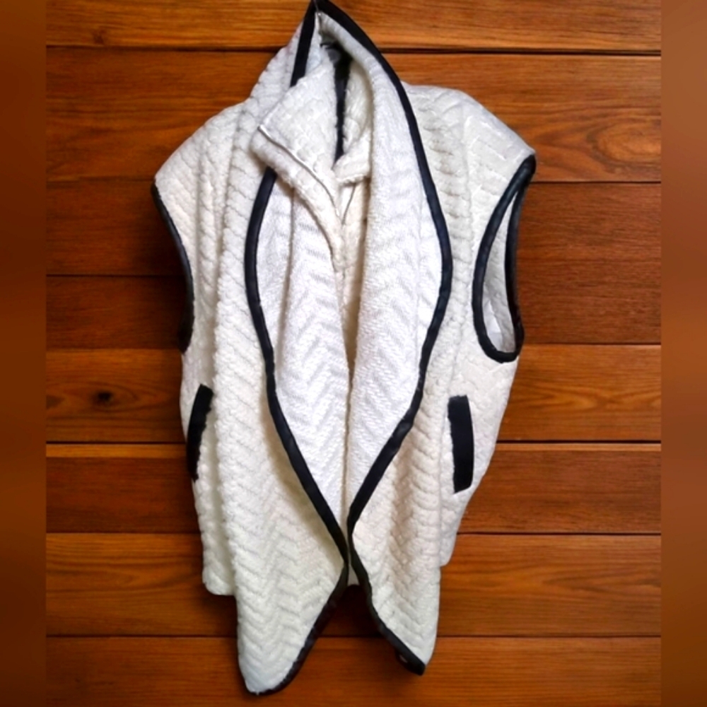 Bebe Mohair Blend 'Layered Look' Oversized Lined Vest With Faux Leather Trim
